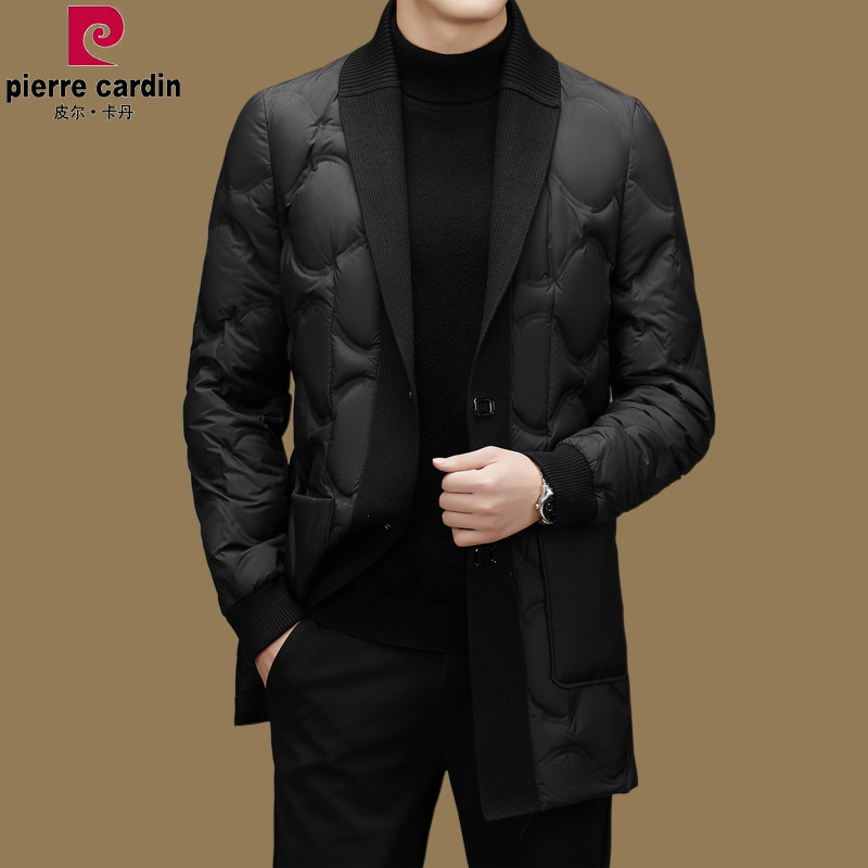 皮尔卡丹正品冬季商务男士时尚休闲羽绒服中长款保暖白鸭绒外套潮
