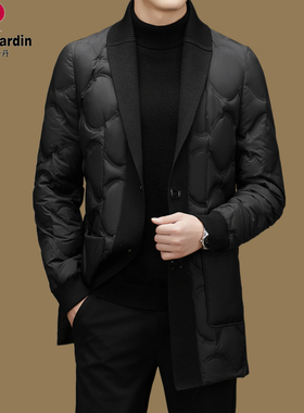 皮尔卡丹正品冬季商务男士时尚休闲羽绒服中长款保暖白鸭绒外套潮