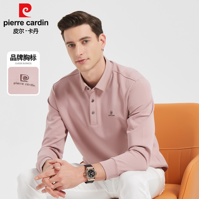 皮尔卡丹长袖polo衫男秋冬纯棉t恤加绒加厚打底衫爸爸装2025新款