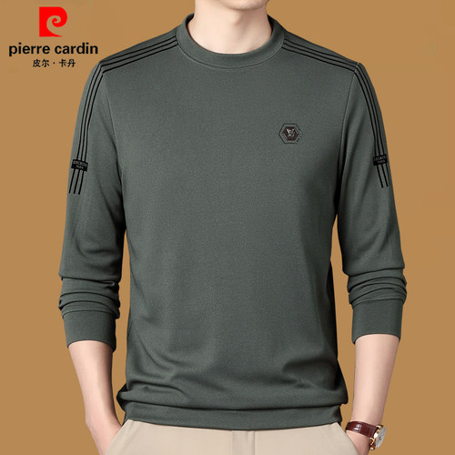 皮尔卡丹名牌春秋新款长袖t恤男纯棉圆领宽松卫衣高端中年打底衫