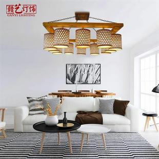 实木吸顶灯客厅长方形餐厅酒店工程灯竹中国风复古吸顶灯具 新中式