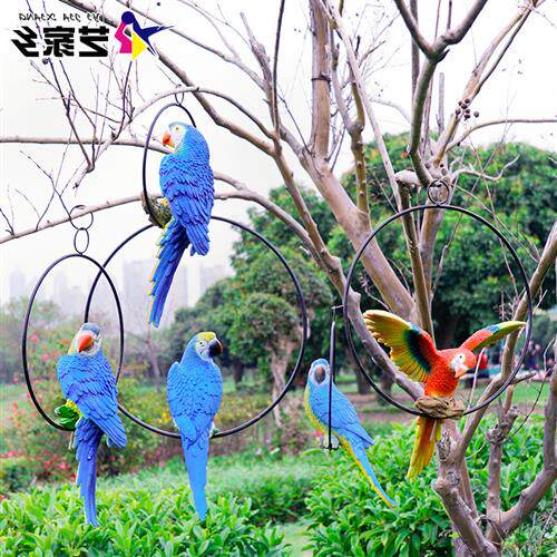 仿真动物鹦鹉摆件假鸟户外别墅花园树上吊环装饰品创意树脂工艺品