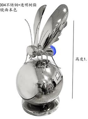 酒店大堂雕塑发光工艺品售楼处水景会所不锈钢蜜蜂摆件大厅软装饰
