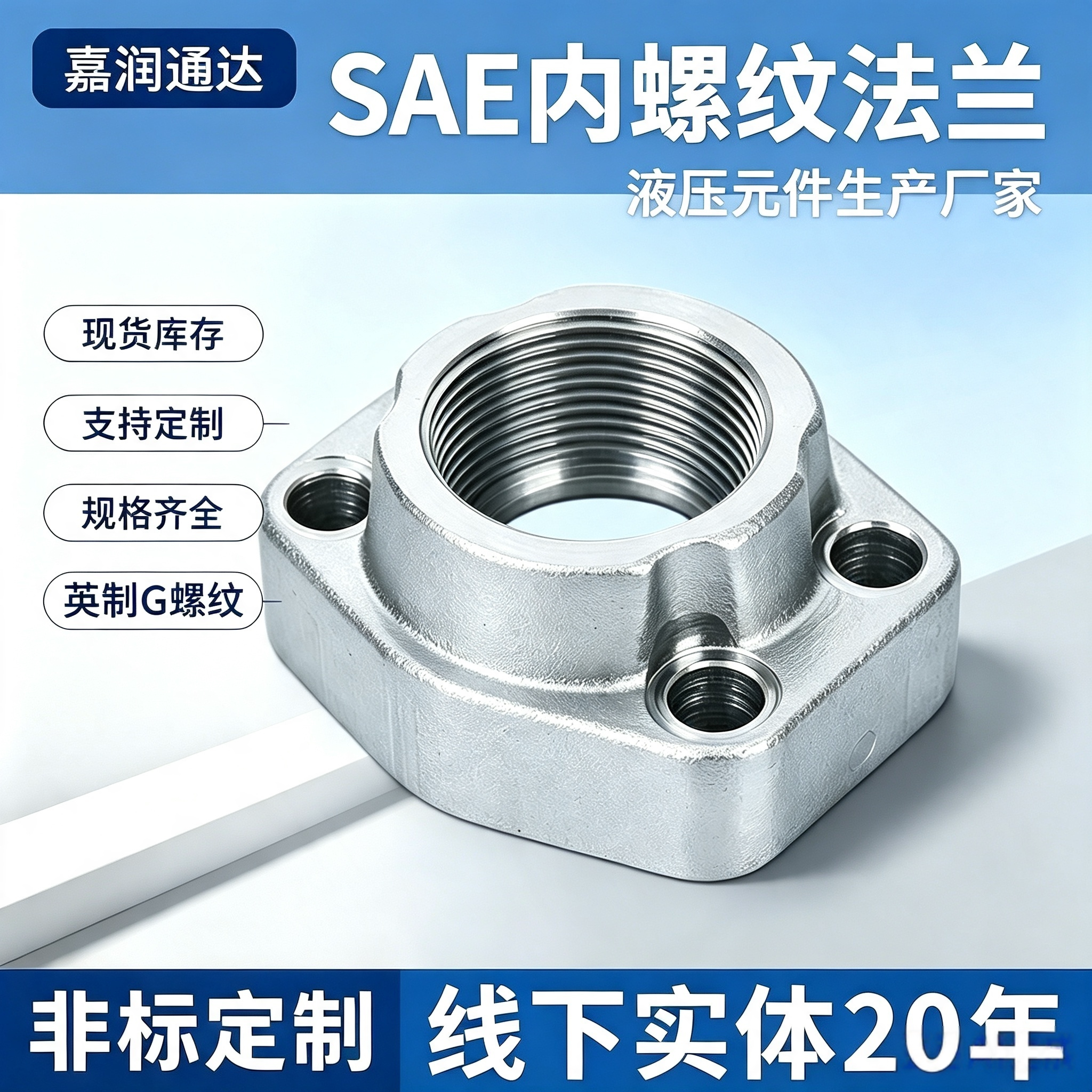 SAE内螺纹法兰AFE旋入式油泵碳钢镀锌管螺纹接头齿轮泵法兰配件图片