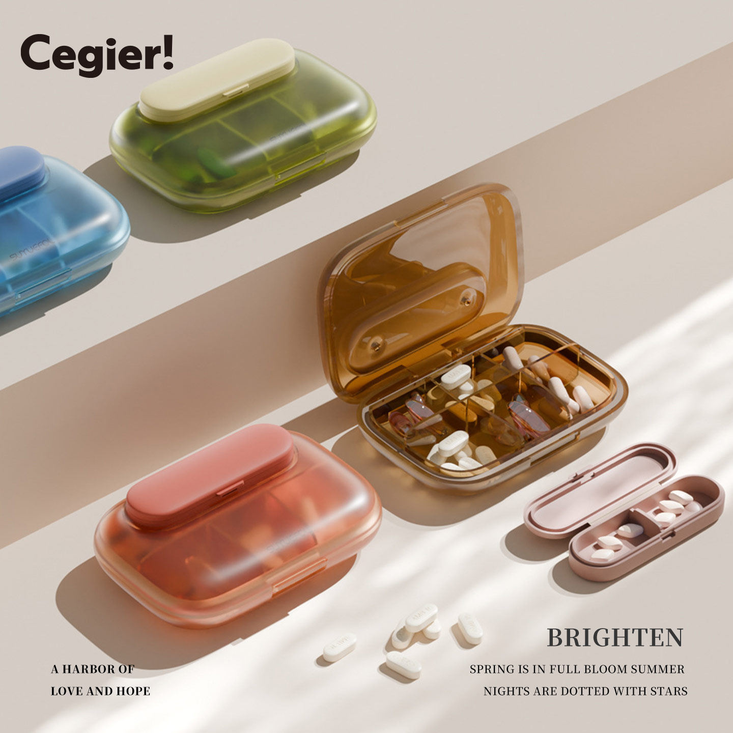 Cegier.药盒一周七天迷你便携式防潮药品分隔分装随身小避光|纬略