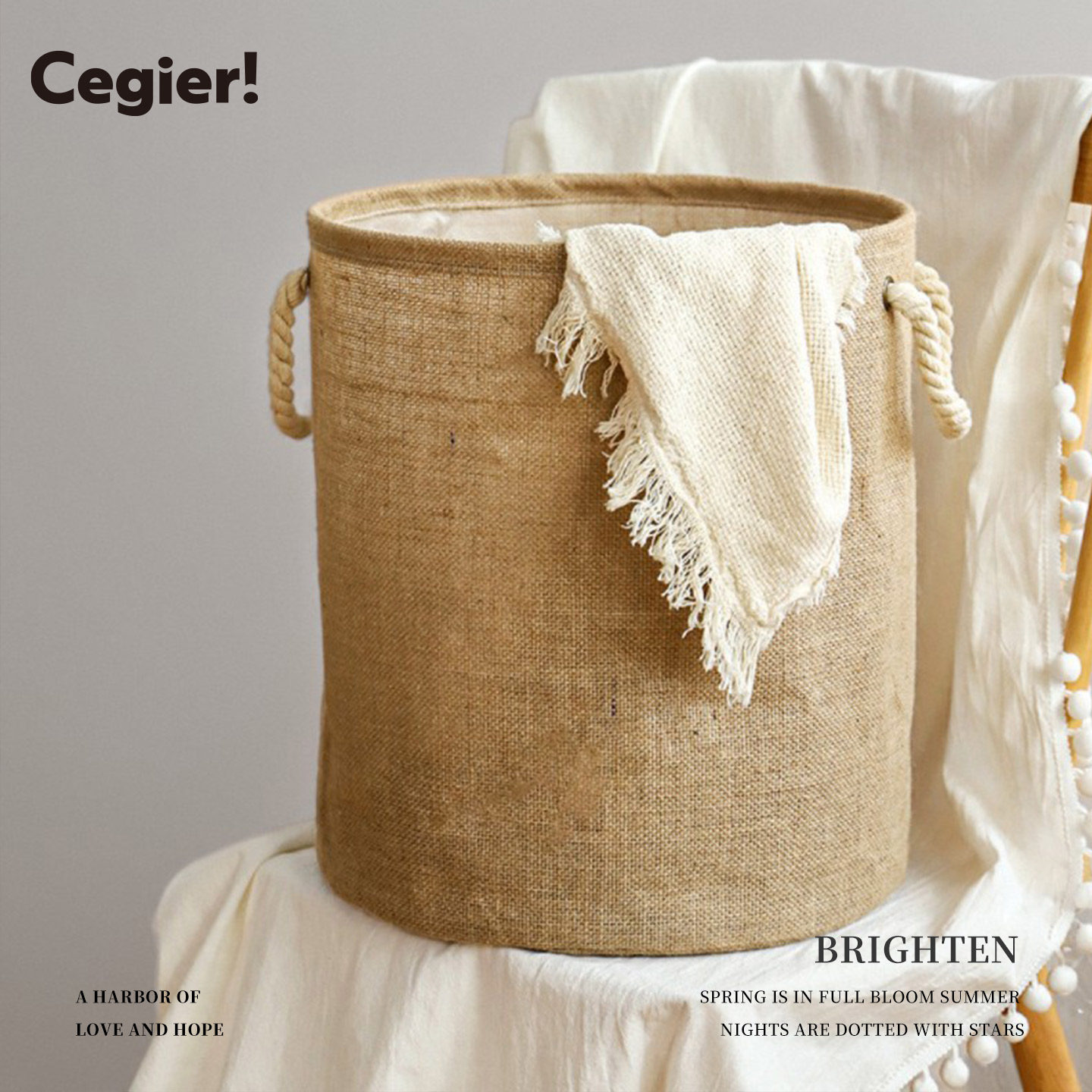 Cegier.黄麻脏衣篓手提棉绳脏衣篮脏衣服收纳筐家用洗衣篓|圆涉,收纳整理,脏衣篮,淘宝优惠券,粉丝福利购,淘宝优惠卷
