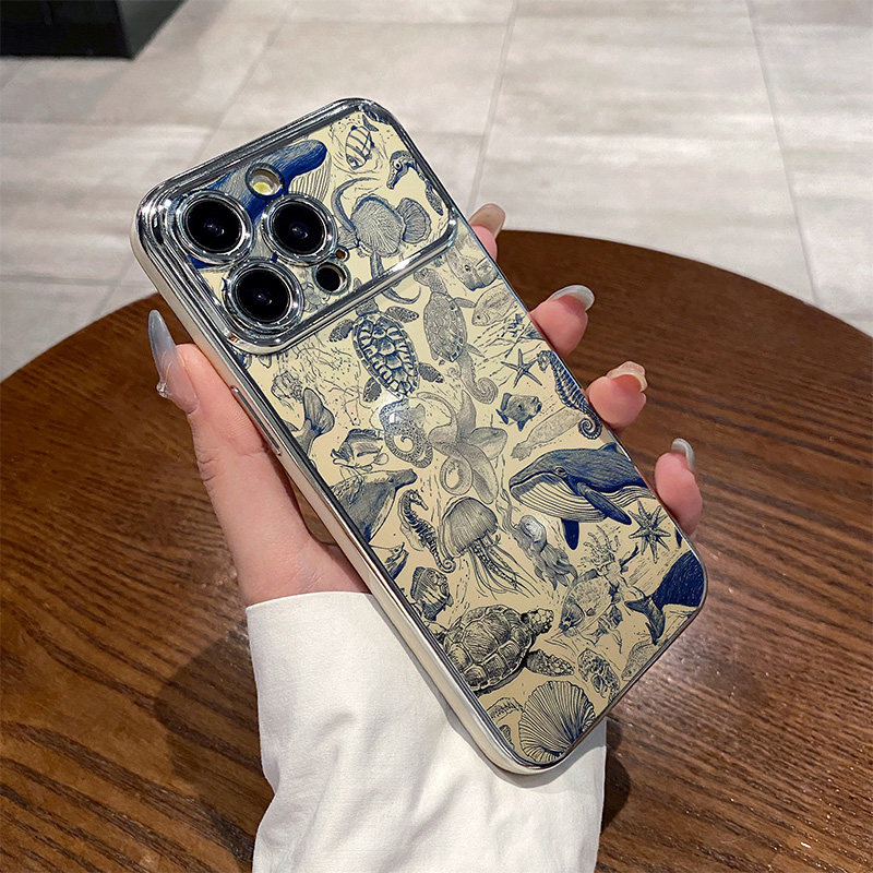油画海底世界鲸鱼 适用苹果华为iPhone17ProMax手机保护外壳16电镀大视窗15Plus新款14 13情侣12 11女Pura80
