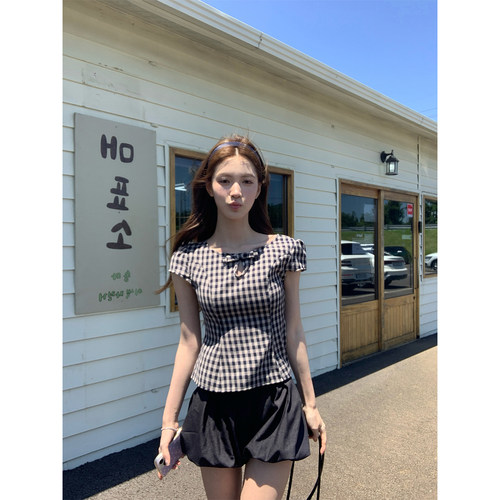 全棉蝴蝶结系带收腰显瘦上衣