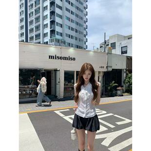 ZhiDaoLe 镂月白裳 温柔风波点蕾丝短袖上衣木耳小飞袖衬衫女夏