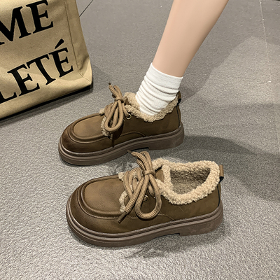 复古厚底加绒保暖防滑羊羔毛棉鞋