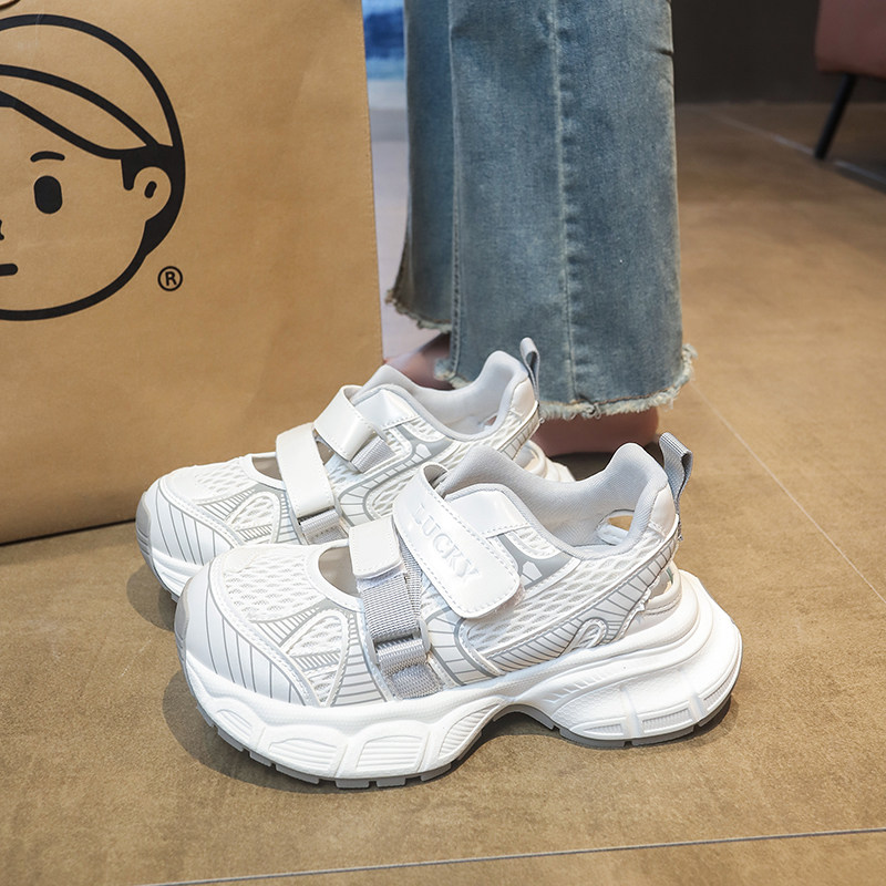运动凉鞋女2026夏季新款魔术贴厚底增高薄款老爹鞋透气镂空洞洞鞋