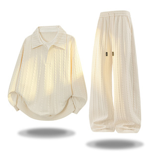 潮牌美式 8XL大码 假两件翻领休闲卫衣卫裤 套装 新款 男春秋季