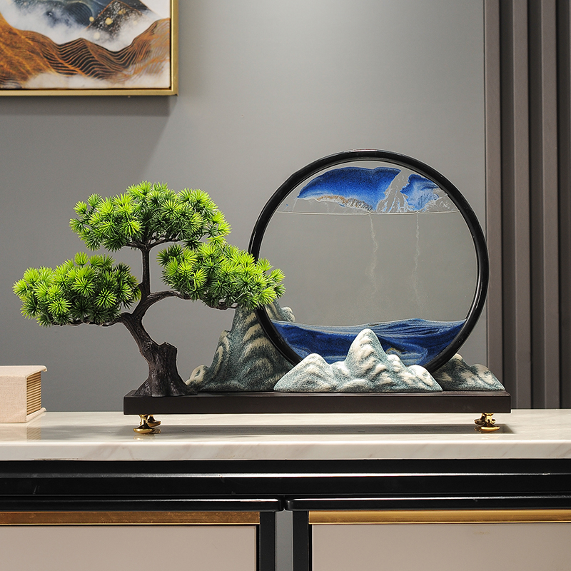 新中式山水流沙画摆件办公室茶室书房沙漏解压装饰品创意高档大气