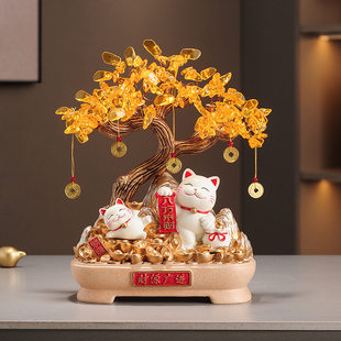 招财猫摆件玄关店铺前台招财进宝财源广进聚宝盆乔迁开 业礼品礼