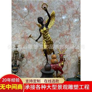 铸铜彩绘西方人物雕塑现代简约欧式贴金客厅展柜摆件天使侍女舞者