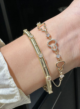 新款镂空葫芦镶钻手链女可调节抽拉金属风手镯气质日常时尚百搭