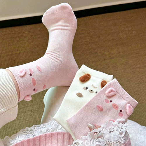秋冬卡通小猪女童棉中筒袜新款