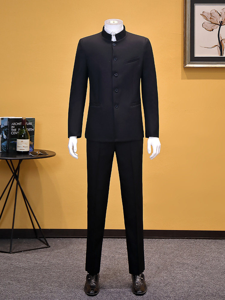 中山装男士青年修身中华立领学生演出外套婚礼西服中老年唐装套装