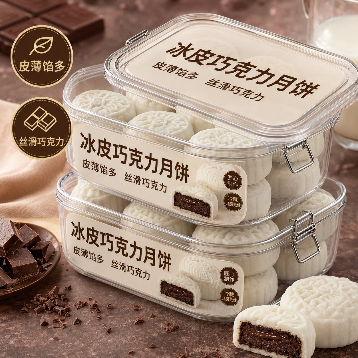巧克力冰皮月饼流心冰淇淋月饼雪媚娘大福爆浆官方旗舰店中秋节礼
