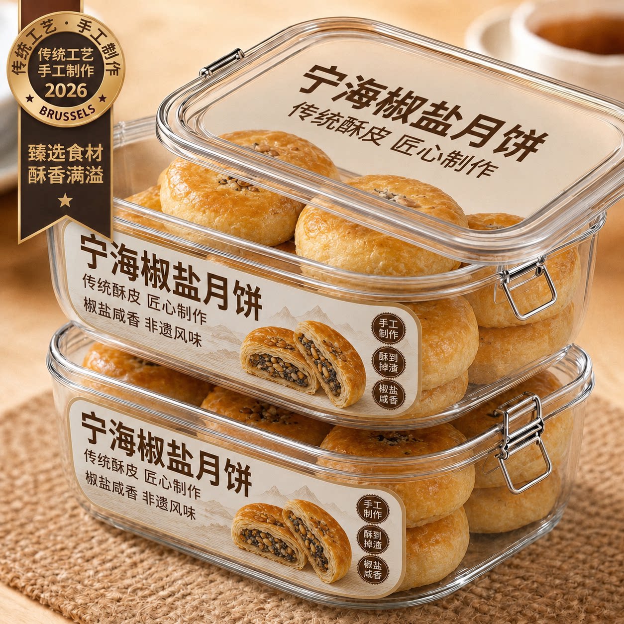 【老字号】宁海椒盐月饼官方旗舰店无蔗糖正宗椒盐香葱月饼中秋节