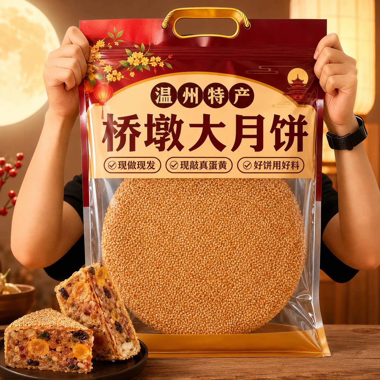 【温州特产】桥墩月饼胼蛋黄鲜肉中秋送礼盒装传统老式五仁大月饼