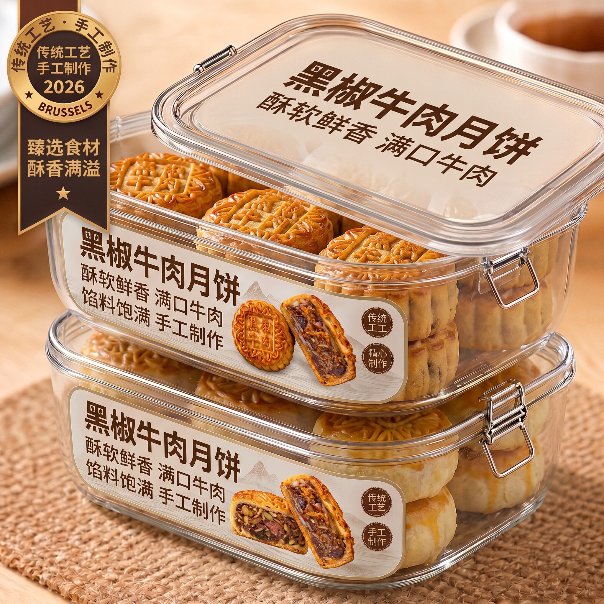 牛肉月饼广西传统手工广式月饼非五仁叉烧月饼官方旗舰店中秋送礼