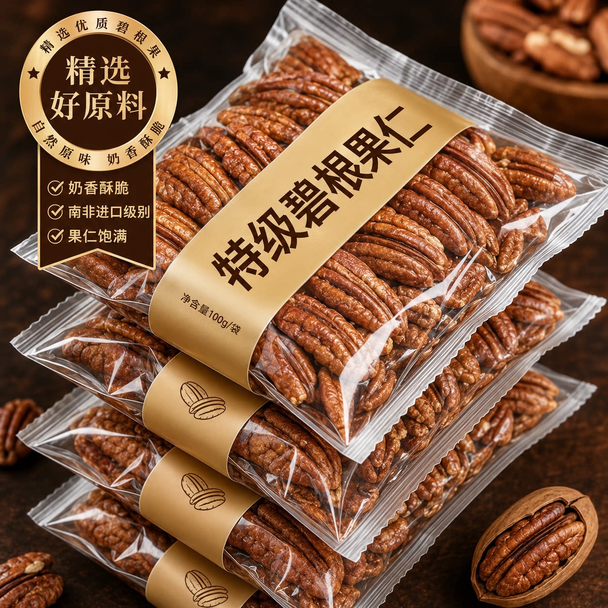 碧根果果仁原味小包装奶油味长寿果南非核桃孕妇干果仁碎坚果零食图片