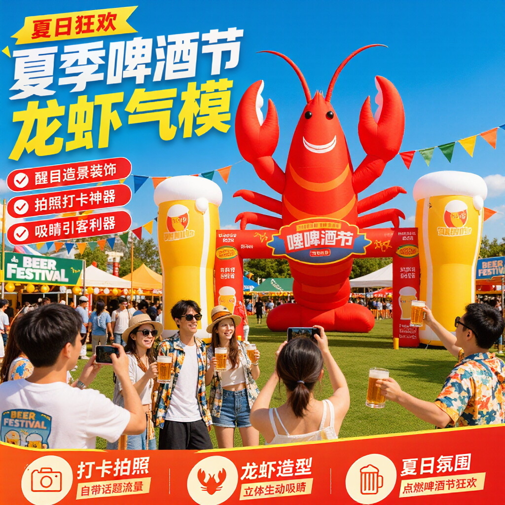 巨型充气龙虾气模仿真小龙虾模型啤酒节烧烤店引流神器发光装饰