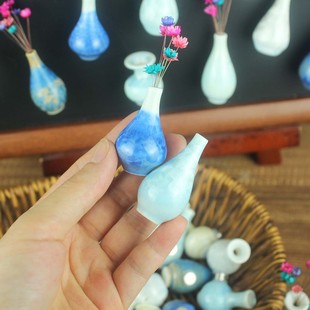 景德镇冰箱贴文创迷你立体陶瓷小花瓶磁贴高4厘米手工制作装饰品