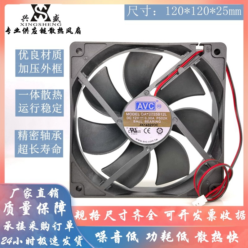 原装AVC 12V 0.30A 12CM 12025 PWM 超静音机箱风扇DA12025B12L,3C数码配件,USB风扇,淘宝优惠券,粉丝福利购,淘宝优惠卷