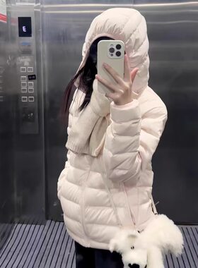粉色韩系轻薄连帽排骨羽绒服女款