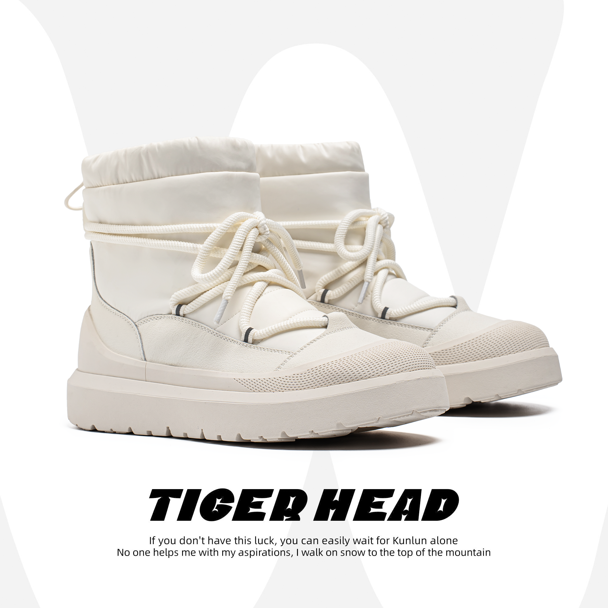 厚底真皮雪地靴加绒加厚白色短靴