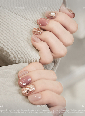 In Gems蔷薇粉美甲穿戴式可拆卸假指甲光疗贴片手工穿戴甲