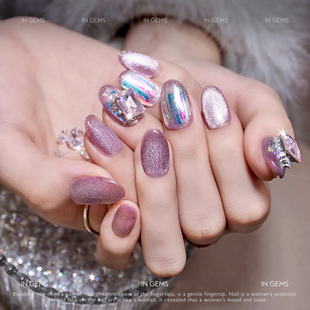 In Gems紫睛猫眼穿戴甲美甲穿戴式可拆卸假指甲光疗贴片手工定制