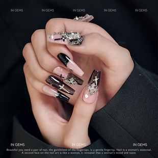 In Gems粉十字美甲穿戴式可拆卸假指甲光疗贴片手工穿戴甲