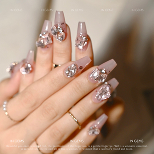 In Gems浅粉钻穿戴甲假指甲光疗显白贴片手工穿戴甲可定制