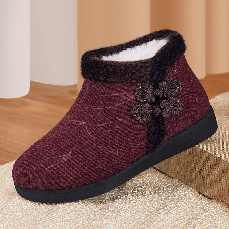 老人棉鞋女冬防滑羊毛雪地靴