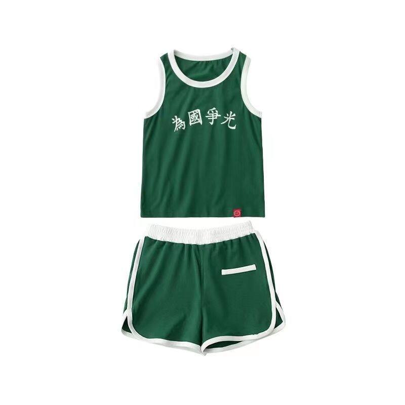 为国争光背心儿童运动健将复古老式男童女孩套装夏天童装夏装衣服