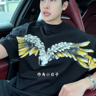 新款 T恤男2026夏季 宽松oversize圆领纯棉上衣 风潮牌印花短袖 韩式