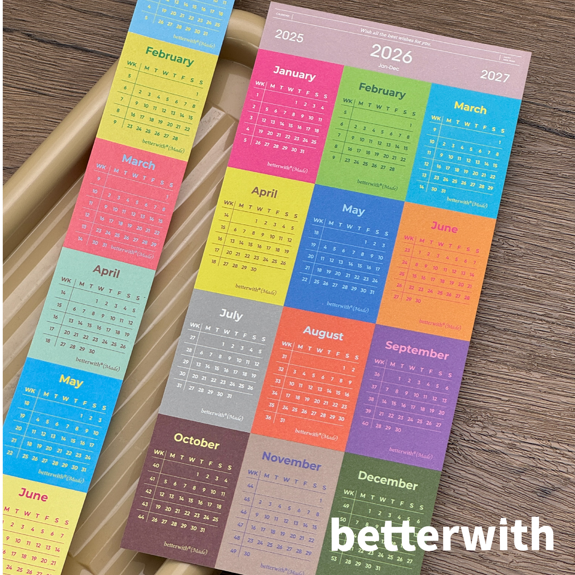 betterwith·2026年历·原创简约彩色双面印刷书写纸手账素材不粘