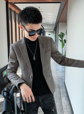 160帅T矮小个子S号XS码小西装毛呢修身短款西服男社会小伙外套155