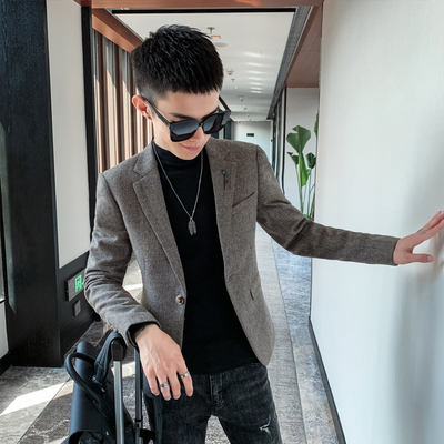 160帅T矮小个子S号XS码小西装毛呢修身短款西服男社会小伙外套155