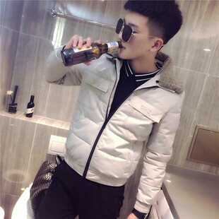 冬季帅t小码羽绒棉衣155XS号S短款加厚棉服男矮个子修身毛领外套