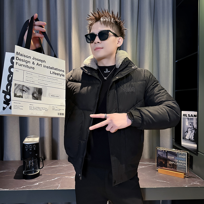 冬季PU皮毛领棉服男生小码矮个子S号XS修身棉衣袄潮流保暖外套160