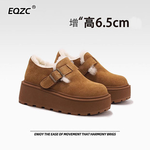 复古一脚蹬棉鞋 新款 女2025冬季 厚底增高6.5公分加绒勃肯鞋