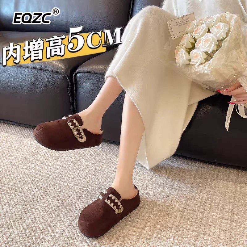 增高【5cm】厚底勃肯鞋女外穿2026新款毛毛棉拖一脚蹬包头半拖