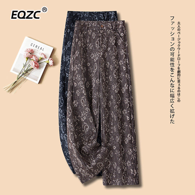 高级感提花阔腿裤女秋冬季2025新款超火裤子复古休闲巨好看直筒裤