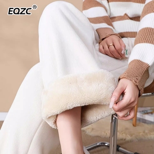 女士秋冬休闲显瘦雪尼尔特厚东北棉裤 阔腿裤 保暖加绒加厚窄版 新款