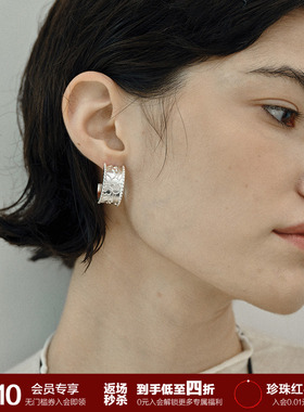 【限时四折秒杀】SOFT ROOM雕花素圈耳环灯笼花纯银耳针小众设计