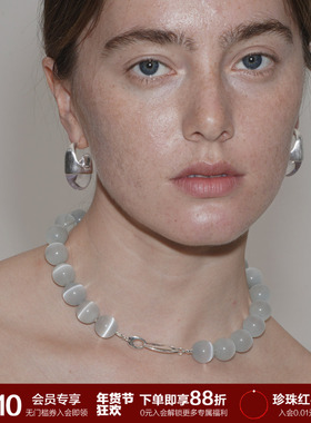 SOFT ROOM灰蓝猫眼大串珠项链锁骨链轻奢小众原创设计高级